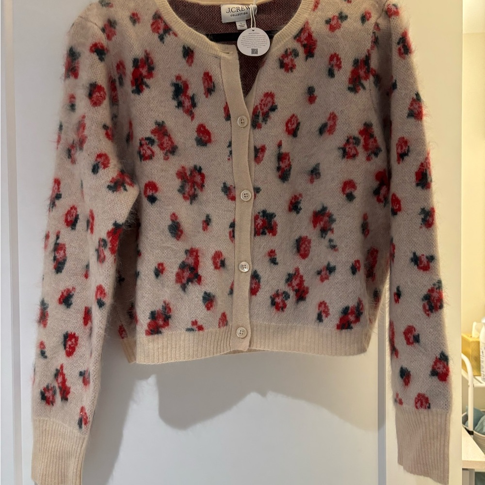 J. Crew Cream and Red Cardigan Sweater with Cropped Style